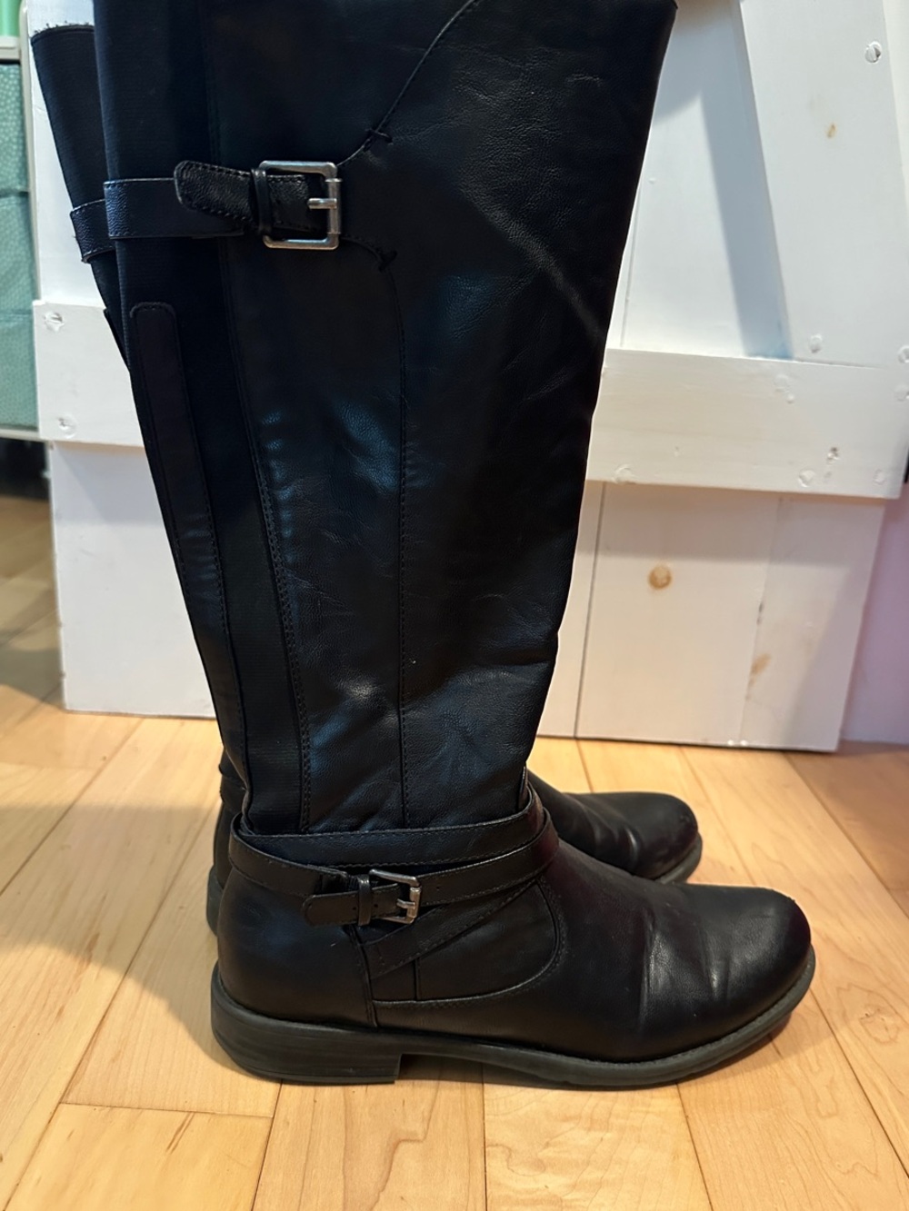 Classic Black Riding Boots with Buckle Detail